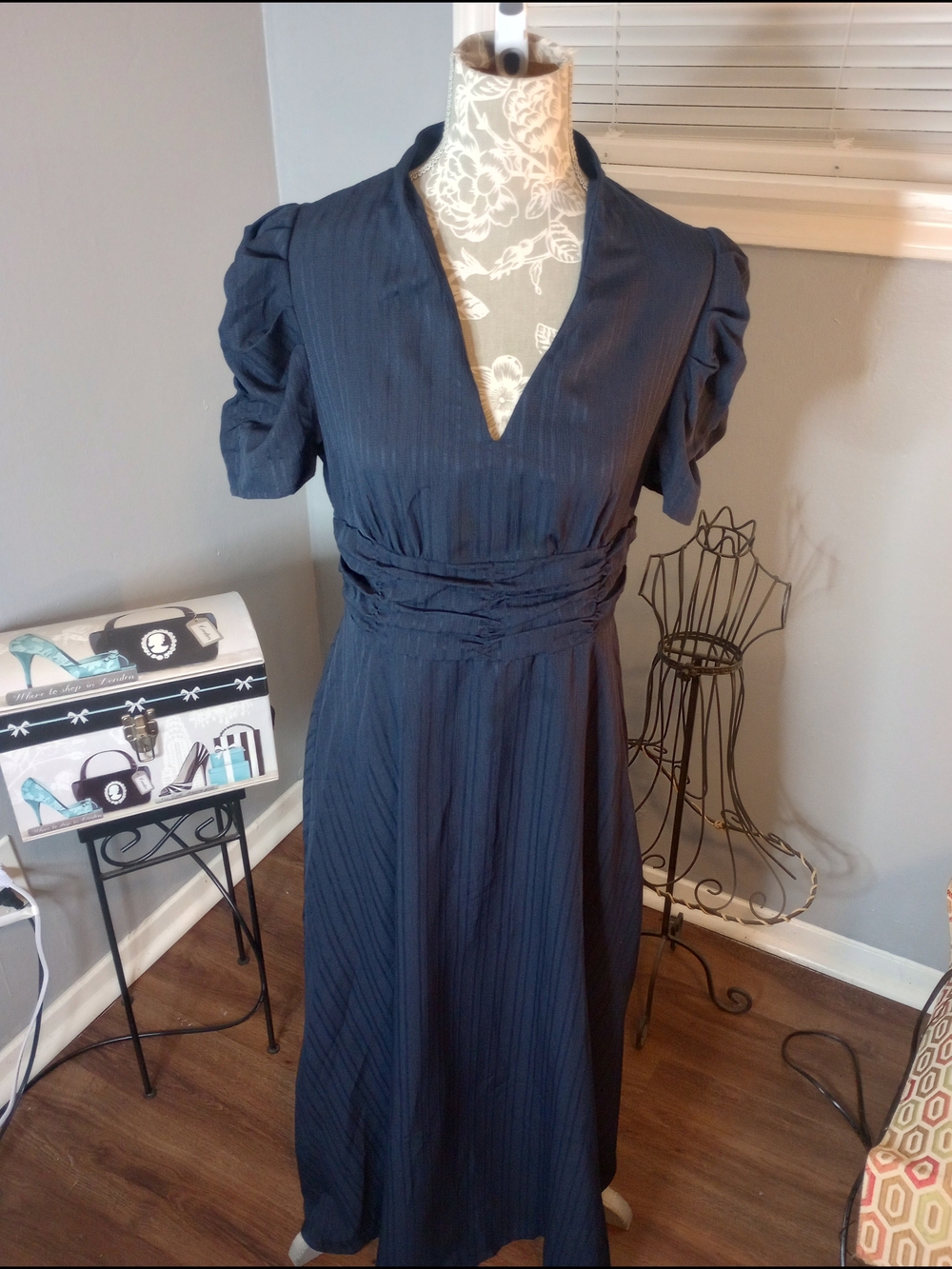 2 For $10 Navy V-Neck Waist-Detail Dress NWOT